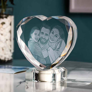 3D Laser Engraved Heart Crystal Photo Frame with Light Up LED Base