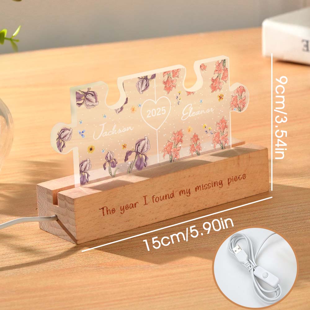 Romantic bedroom scene featuring the personalised couple puzzle night light casting a soft warm glow, emphasising emotional resonance and long-lasting 50,000+ hour LED life