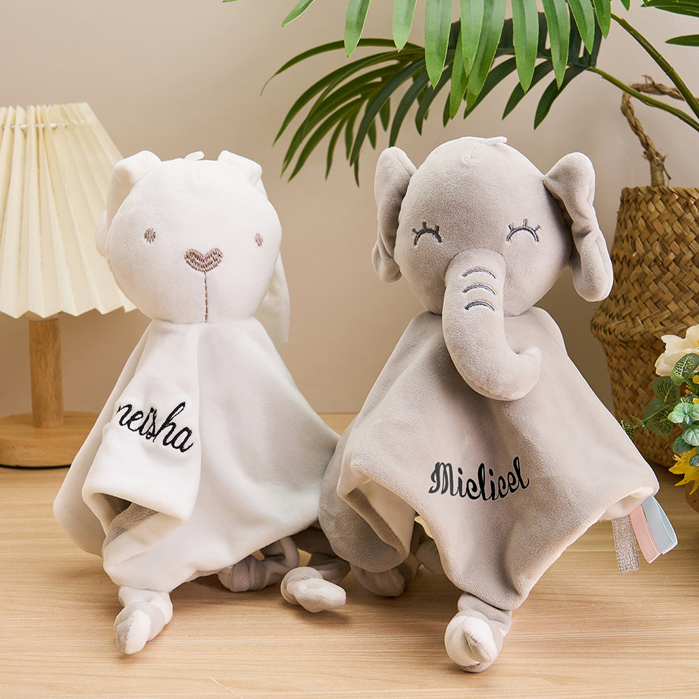 Gifting ready presentation of the personalised baby rabbit comforter – a thoughtful newborn keepsake.