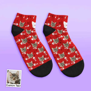 Custom Face Low Cut Ankle Socks with Cat Gift for Pet Lover