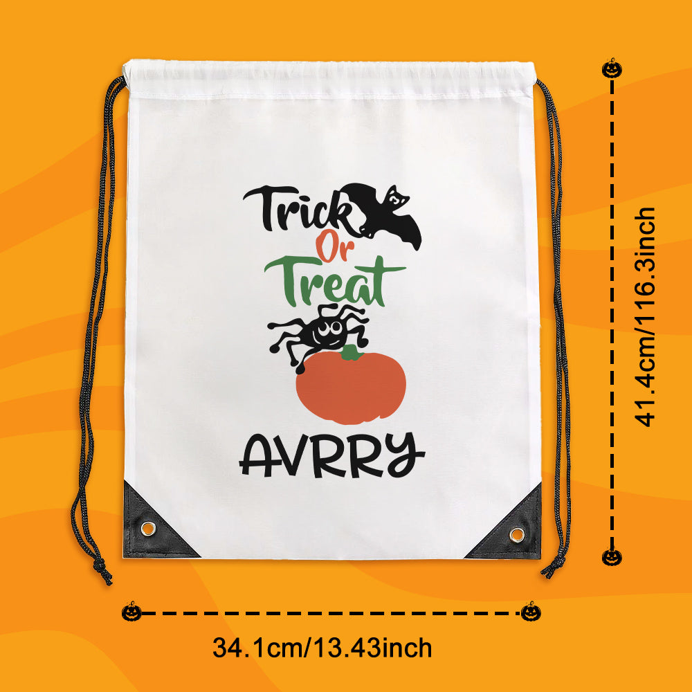 Close‑up of custom engraving on personalised Halloween drawstring bag showing crisp print detail and durable polyester texture