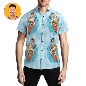 Custom Face Hawaiian Shirt Sea Surfing Mens Summer Party Shirt