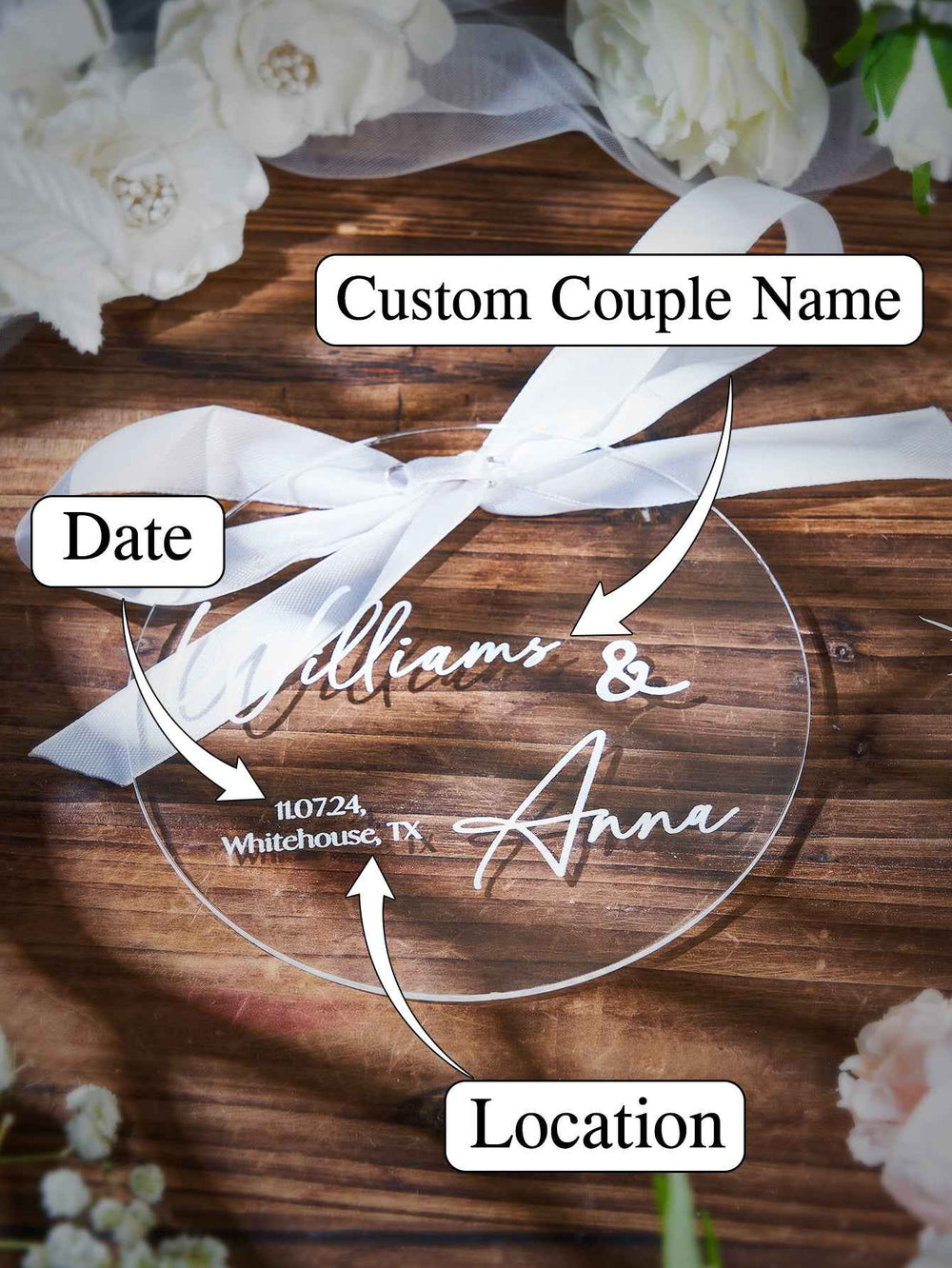 Custom Name Acrylic Ring Holder – Unique Wedding Gift
