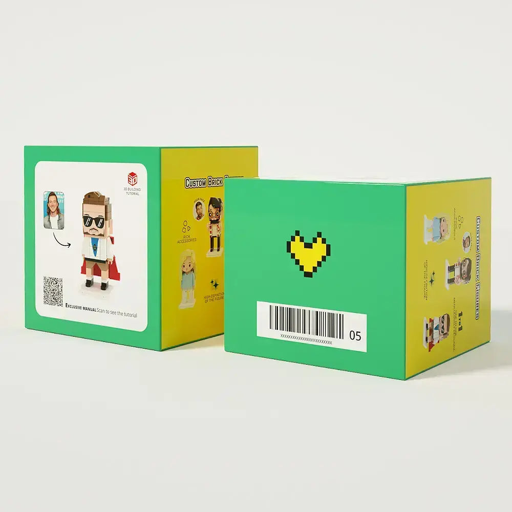 Alternate angle of the customised footballer brick figure, highlighting the brick-building blocks and finish.