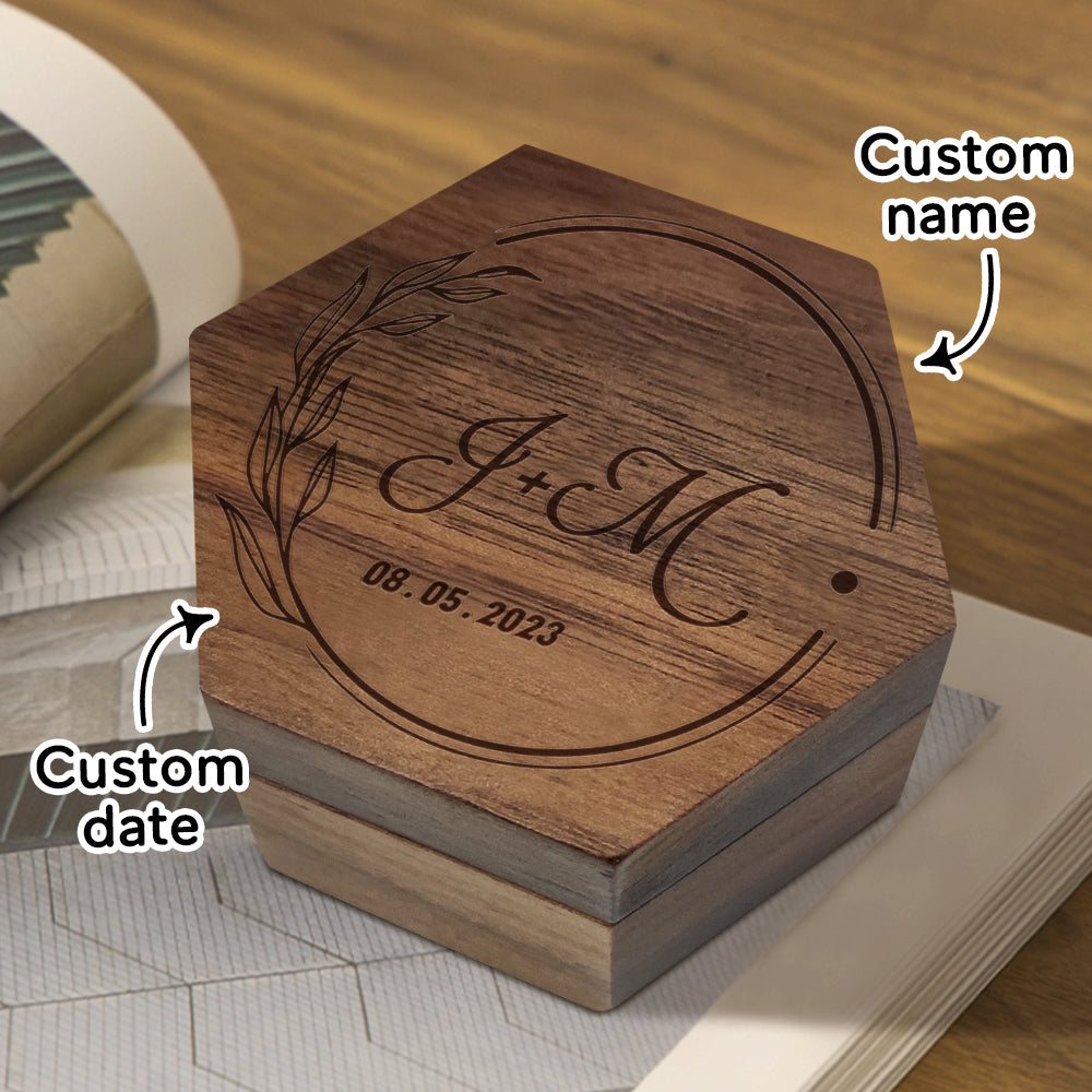 Personalised Hexagon Wooden Ring Box | Engraved Wedding Proposal Keepsake