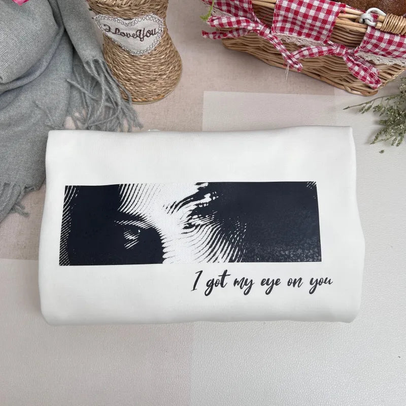 Close-up of personalised tee print showing vivid colours and sharp detail from advanced printing — ideal personalised photo gift for her or him.