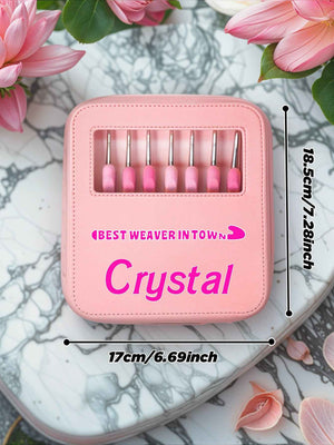 Custom Name Crochet Kit PU Leather Tool Bag - Personalized Organizer