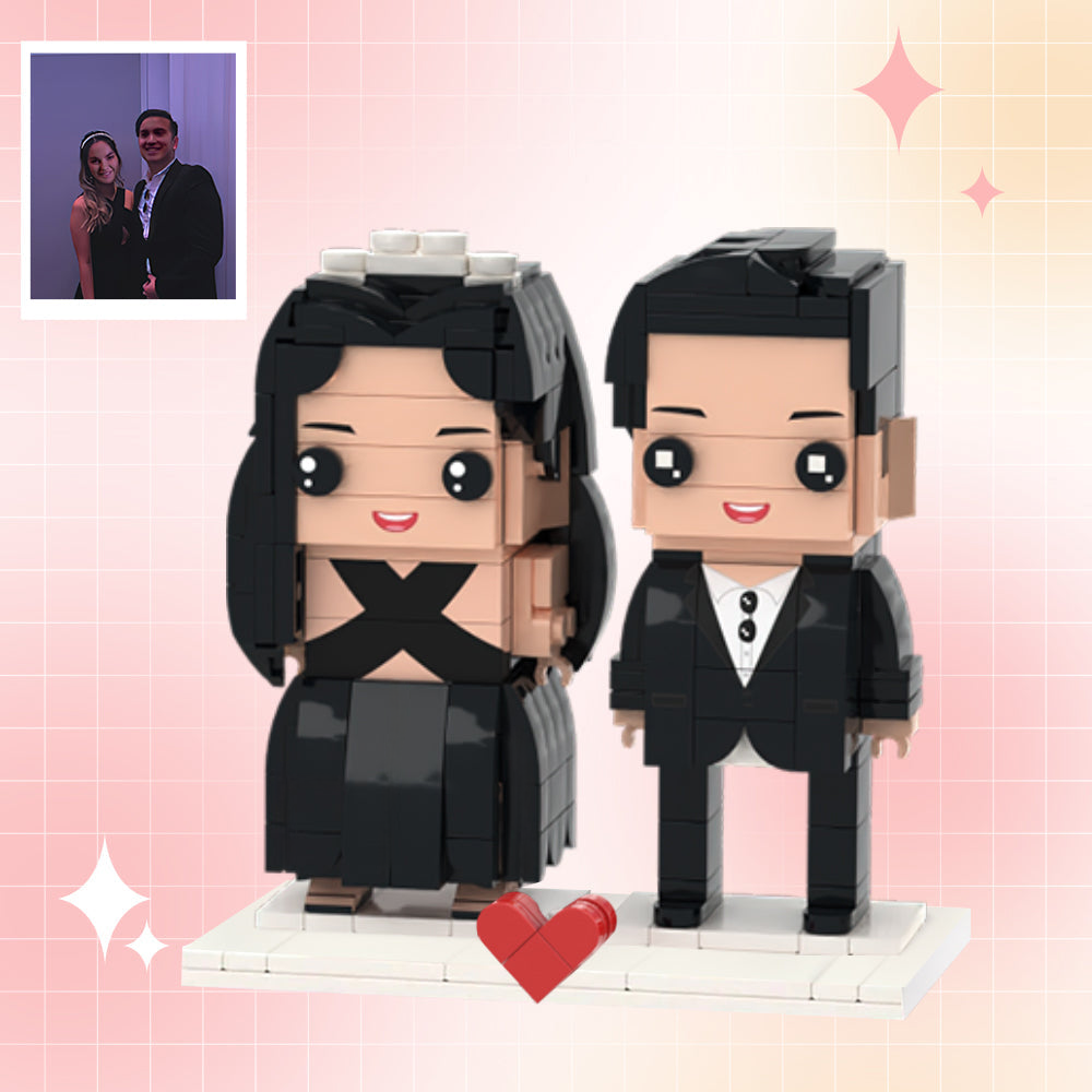 Personalised Custom Brick Figures of a couple – photo-to-brick wedding keepsake with lifelike hair, expression and outfit detail, ideal couples gift