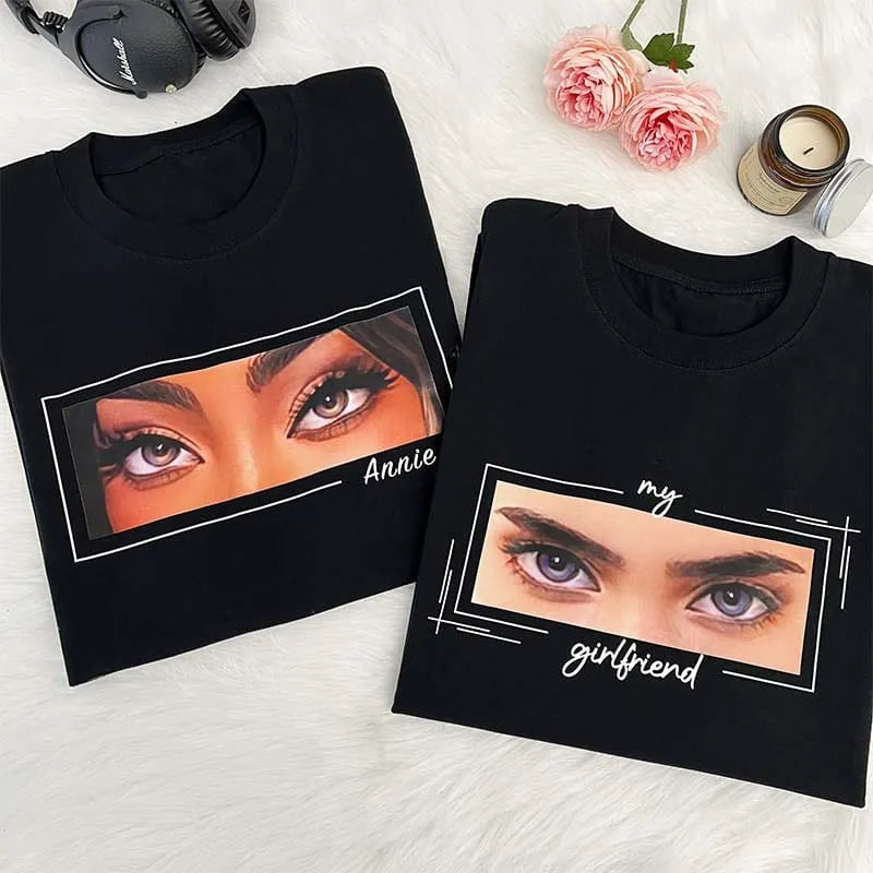 Size guide display for personalised T-shirt showing XS to 4XL options to ensure a flattering fit for all body types when ordering personalised shirts.