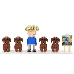 Custom Full-Body Cute Brick Figures of 1 Person and 4 Dogs with Frame Personalized Anniversary Gift Birthday Gift