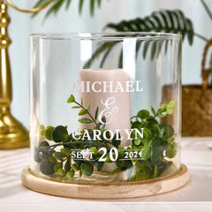 Personalized Wedding Hurricane with Wood Base Candle Holder Wedding Decor Gifts