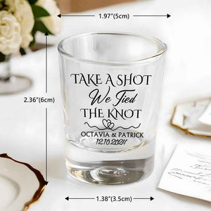 Personalized Take A Shot We Tied the Knot Shot Glasses with Name Set of 2 Bachelor Party Wedding Gift
