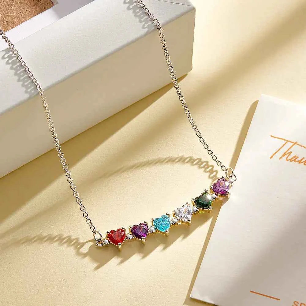 Personalized Heart-Shaped Birthstone Necklace Anniversary Birthday Gift for Her