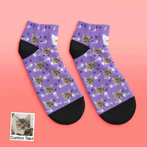 Custom Face Low Cut Ankle Socks with Cat Gift for Pet Lover