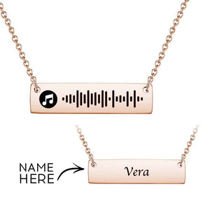 Personalized Bar Necklace Music Code Necklace Engraved Name Stainless Steel Necklace Gift