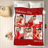 Personalised 5 Photo Fleece Blanket | Custom Text Throw Blanket for Couples