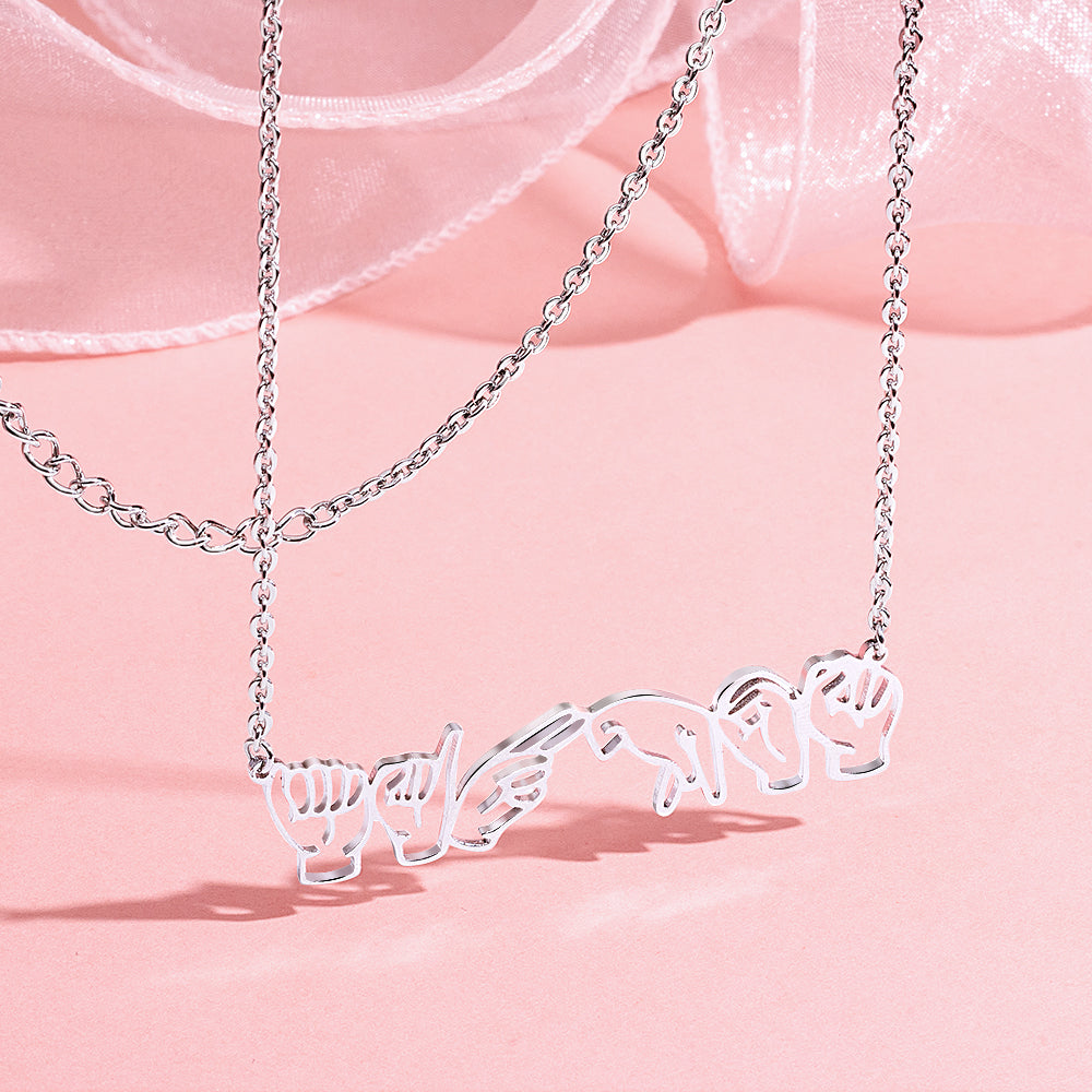 Personalised ASL Necklace - Custom Sign Language Jewelry Gift for Hearing Impairment