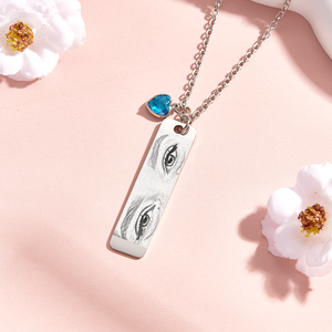Custom Photo Necklace with Birthstone Eye Engraved Necklace Gifts for Her
