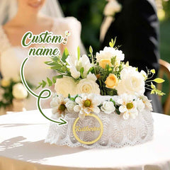 Personalized Handmade Flowers Wreath Rattan Flower Girl Basket with Name and Pearl Handle Wedding Ceremony Gift