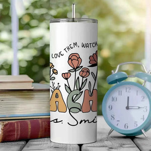 Personalized Wildflowers 20oz Name Skinny Tumbler with Straw Appreciation Gift for Teacher Back to School Gift