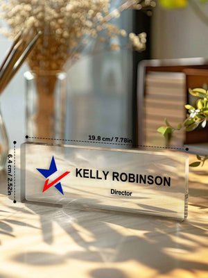 Custom Acrylic Desk Name Plate with Logo – Personalized Office Sign for Professional Display
