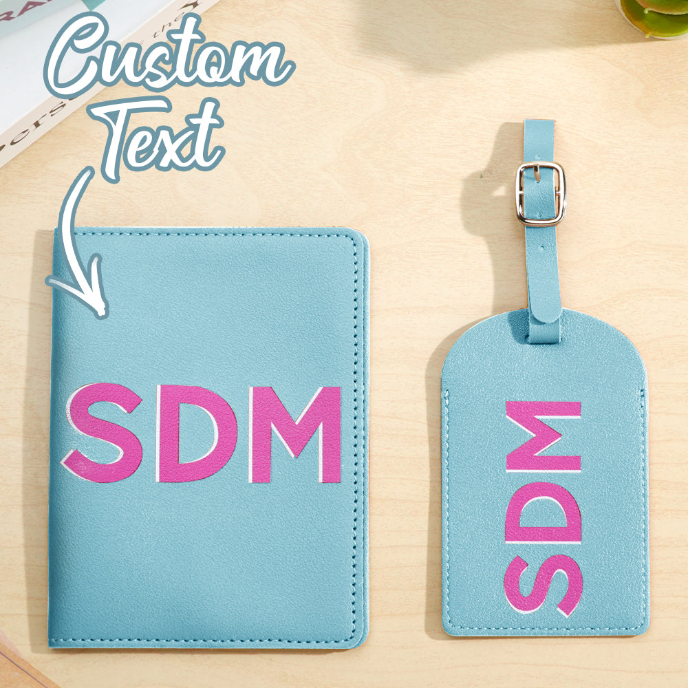 Elegant flatlay of personalised monogram passport holder showing shadow monogram lettering — refined personalised travel accessory