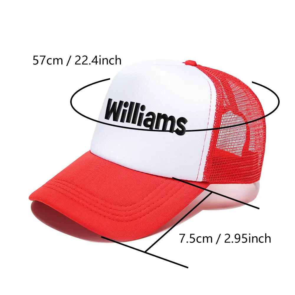 Lifestyle shot of personalised puff-print trucker hat worn casually — perfect as a personalised name gift and back-to-school present