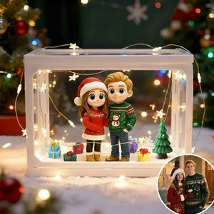 Custom 2 People 3D Mini Figure Glass Dollhouse Personalized Scene Display Case Unique Christmas Gift (Production: 10-15 Business Days)