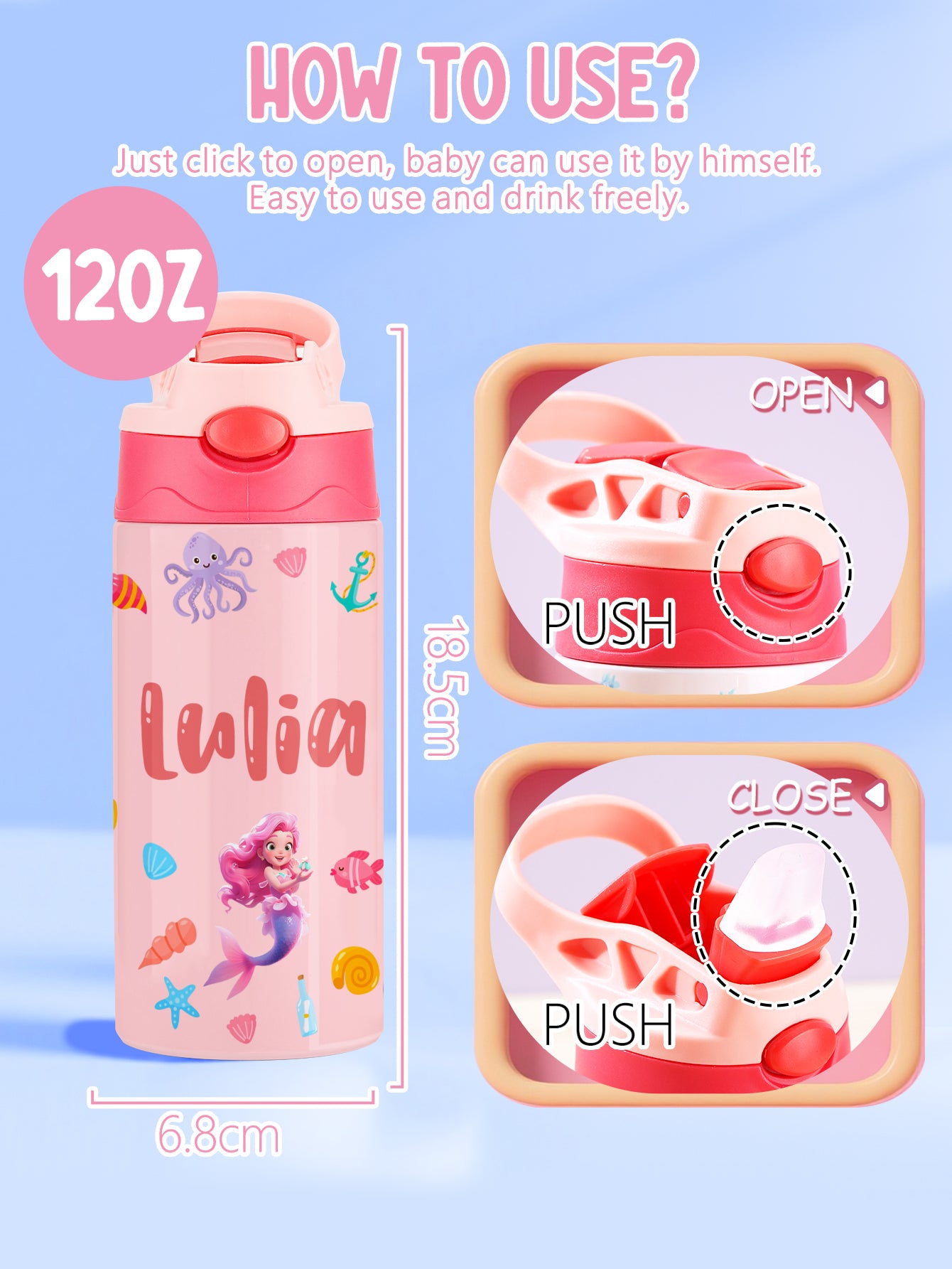 Personalised Mermaid Name Stainless Steel Water Bottle - Children's Day Gift UK