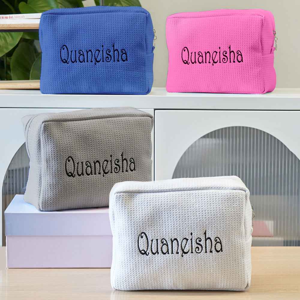 Personalized Waffle Cosmetic Bag Makeup Bag Makeup Organizer Gift for Her