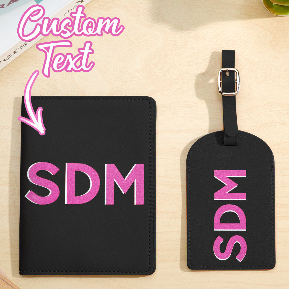Passport holder with passport inserted to demonstrate fit — personalised monogram passport holder sized for standard passports