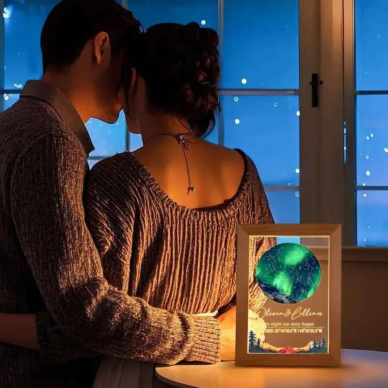 Custom Star Map Night Light Acrylic Lamp with Date Text and Wooden Base Home Decor for Valentine’s Day Anniversary Gift for Couples