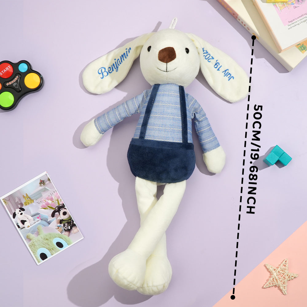 Personalised Bunny Plush Toy displayed in a nursery setting – custom rabbit soft toy with embroidered name, great personalised gift for girls and boys