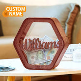 Custom Hexagonal Wood Piggy Bank with Name
