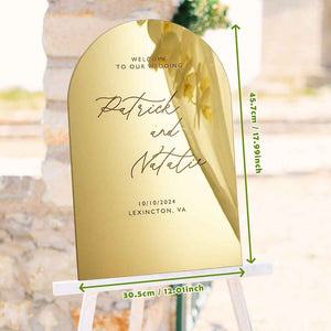 Personalized Arched Wedding Sign Gold Mirror Welcome Sign Gift for Wedding