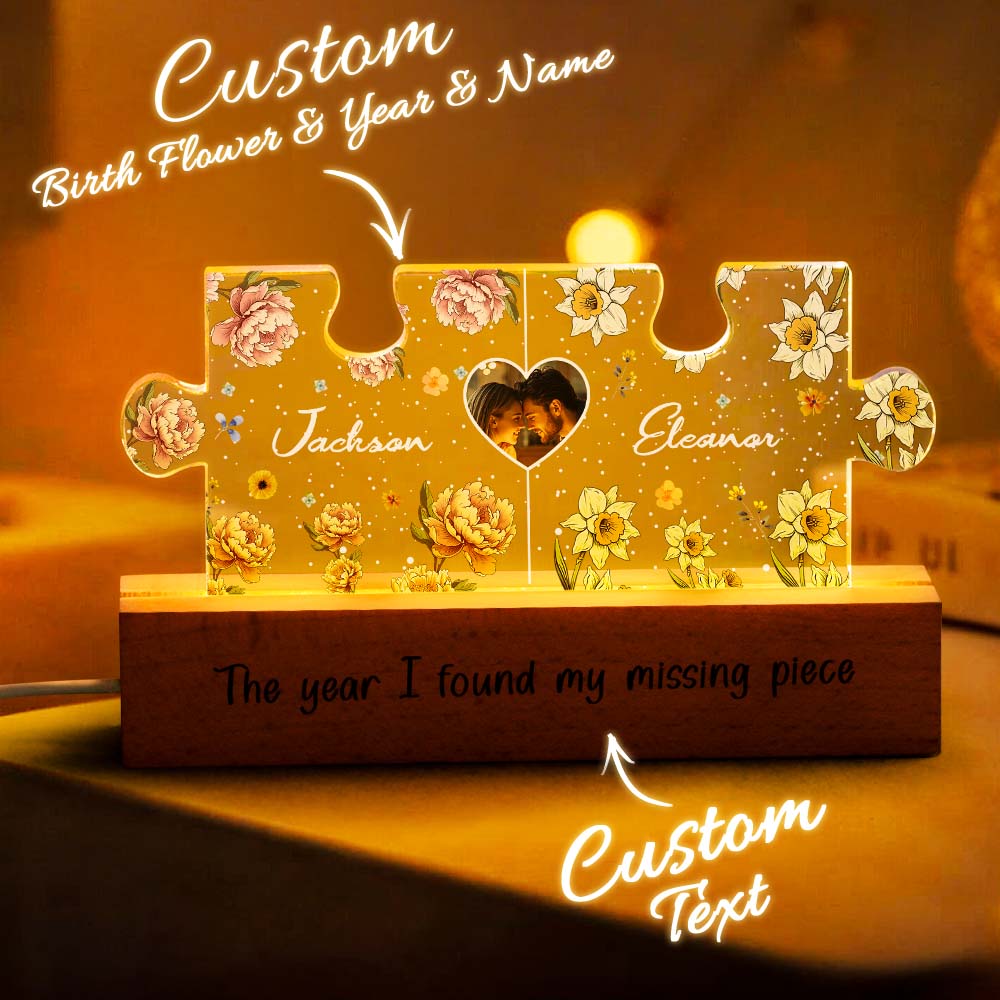 Detail of sustainable wood base and clear acrylic panel join on personalised LED night light, showcasing cool-touch LED technology and durable construction