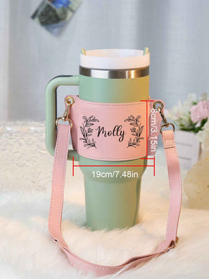 Custom Floral Pattern Water Bottle Carrier Bag with Adjustable Strap for 40oz Stanley Tumbler Gift for Women