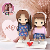 Custom Mother & Daughter Brick Figures - Matching Blue Dress Gift Set for Mother's Day