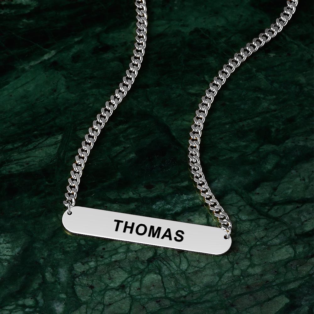 Personalised Engraved Bar Necklace with Thick Chain | Punk & Hip Hop Men's Jewellery