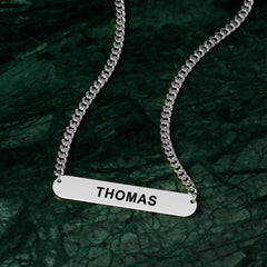 Personalised Engraved Bar Necklace with Thick Chain | Punk & Hip Hop Men's Jewellery