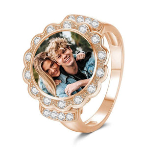 Custom Photo Ring Round Photo with Zircon Mother's Gift
