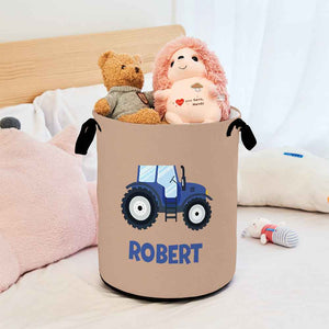Personalized Name Storage Basket Work Vehicles Construction Trucks Toy Laundry Basket Birthday Gift for Family Kids