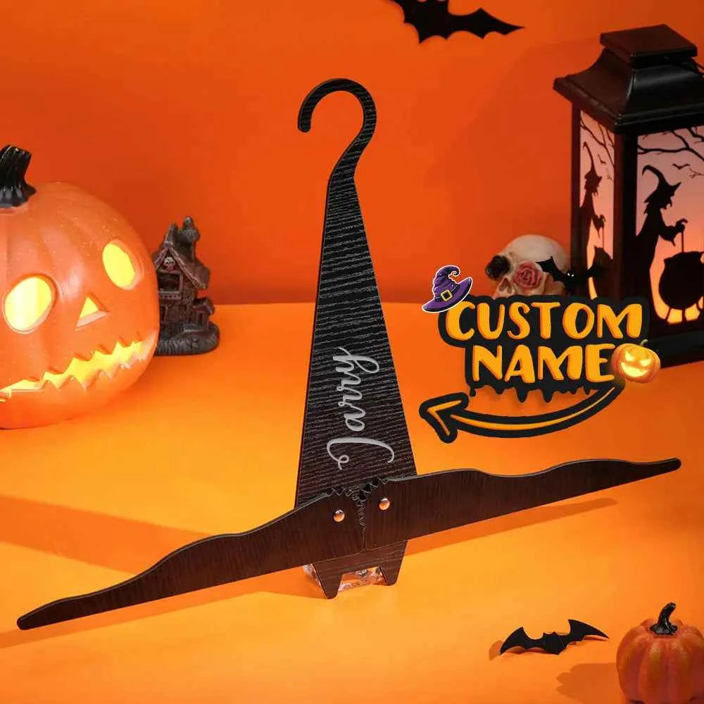 Personalized Funny Coat Hanger with Name Bat Wood Hanger for Hallowmas Gift