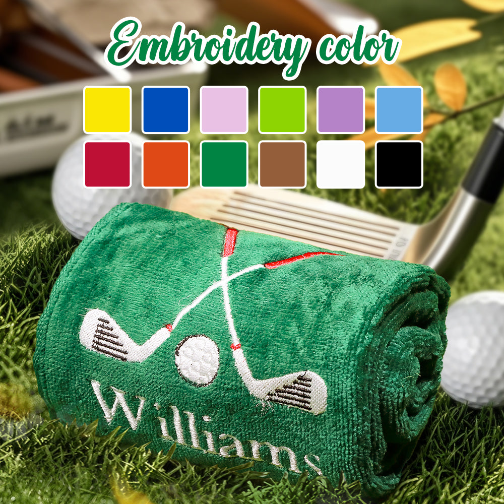 Personalised Embroidered Name Golf Towel with Clip | Gift for Golfers