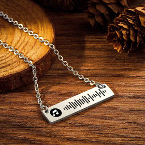 Personalized Bar Necklace Music Code Necklace Engraved Name Stainless Steel Necklace Gift