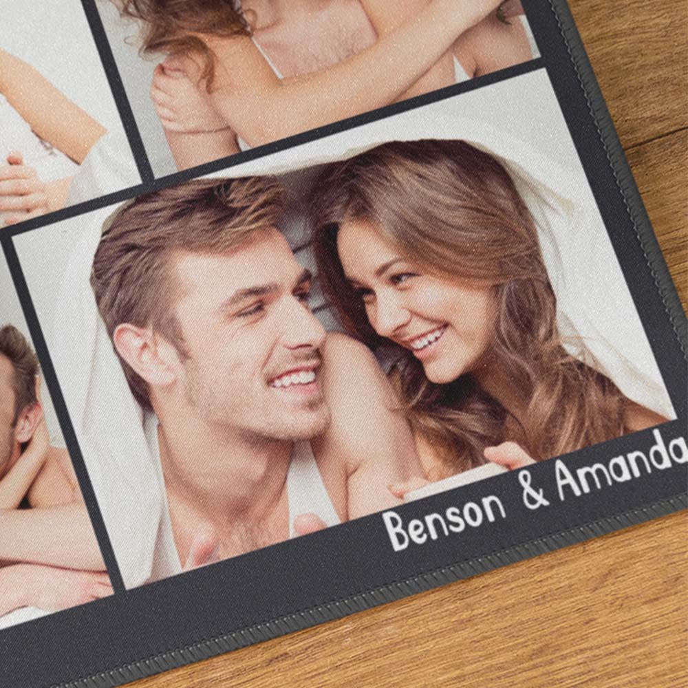 Close-up of a personalised photo gaming mousepad showing vibrant print and a secure non-slip surface.