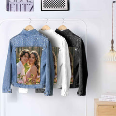 Custom Denim Jacket with Pearl Personalized Photo Jean Jacket Gift for Women