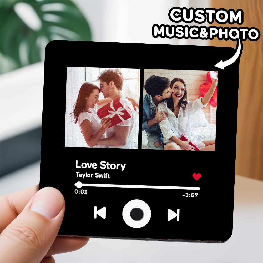 Personalised Photo Music Fridge Magnet — acrylic square fridge magnet personalised with a high‑res photo that plays your favourite song when the door opens