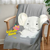 Personalized Baby Blanket Knitting Blanket Grey Elephant with Name Gift for Baby