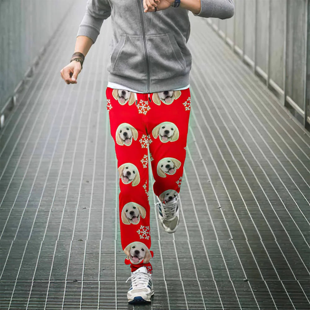 Close-up of fabric texture and elasticated waistband on personalised dog face sweatpants — lightweight, soft polyester for all‑day comfort